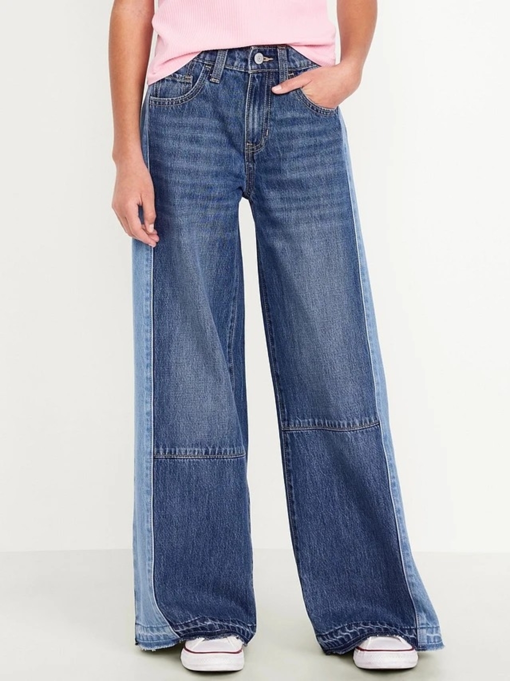 EUC - Old Navy Girls High-Rise Super Baggy Wide Leg Two Tone Blue Jeans Size 14